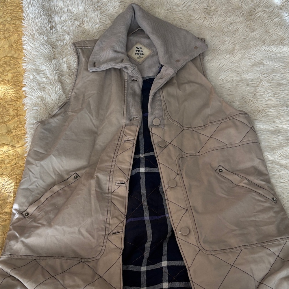 We The Free Beige Quilted Vest with Checkered Lining